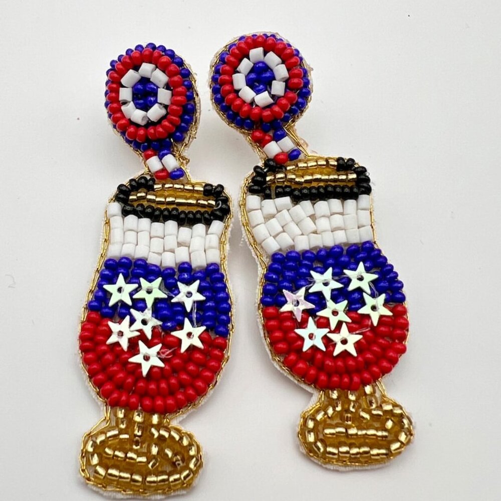 American Beaded Earrings Celebrate 4th of July with Patriotic champagne Earrings